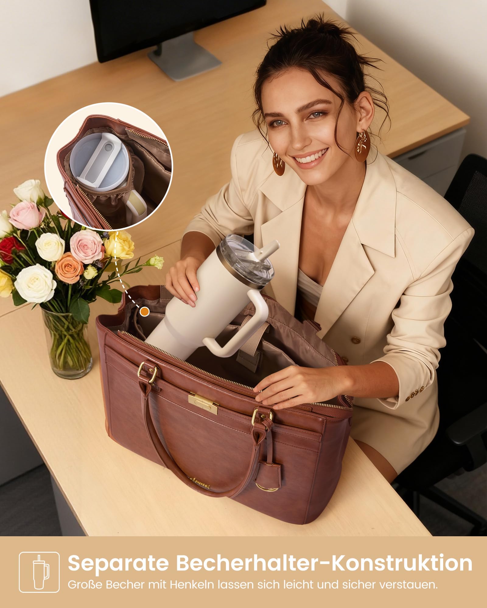 LOVEVOOK Handtasche Damen Groß, 15,6 Zoll Elegant Laptoptasche Arbeitstasche, PU Leder Business Shopper Tasche Aktentasche Schultasche Lehrertasche, Women Tote Bag für Uni Schule Büro