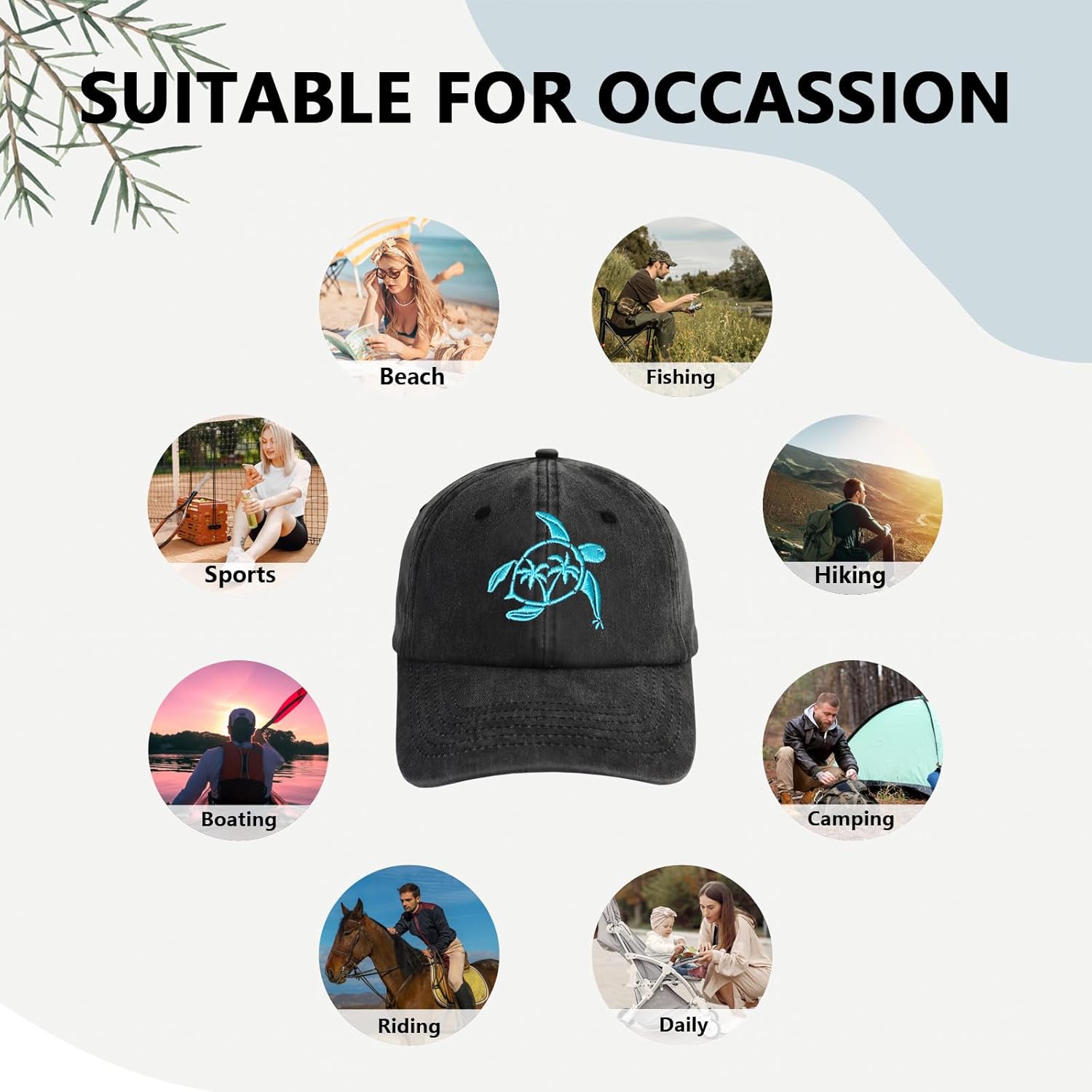 Women's Embroidered Sea Turtle Hat for Men Women, Adjustable Vintage Distressed Washed Cotton Baseball Cap - Image 6