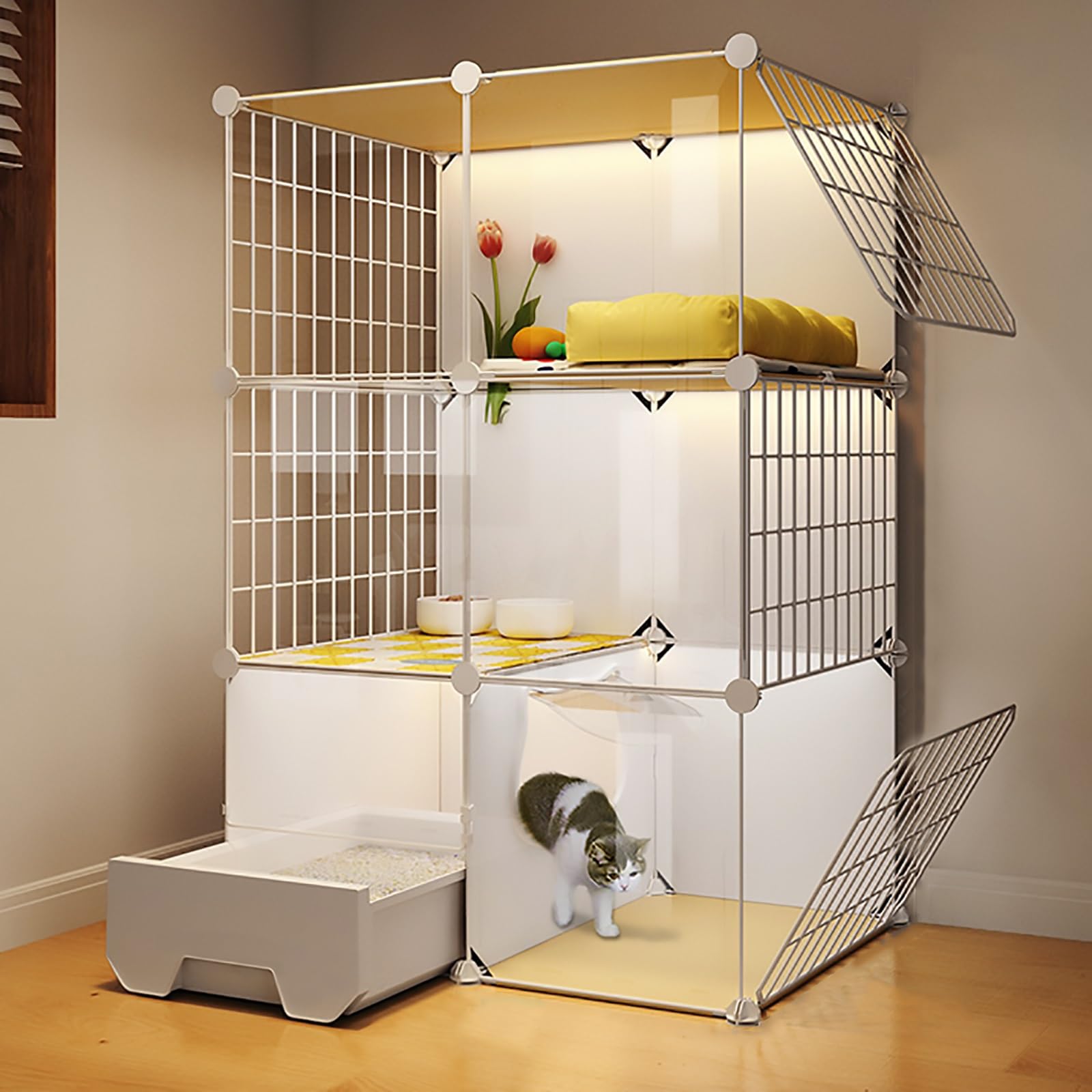 Topzoo 猫 ケージ トイレ付き 高さ143×幅107×奥行き45cm 黒