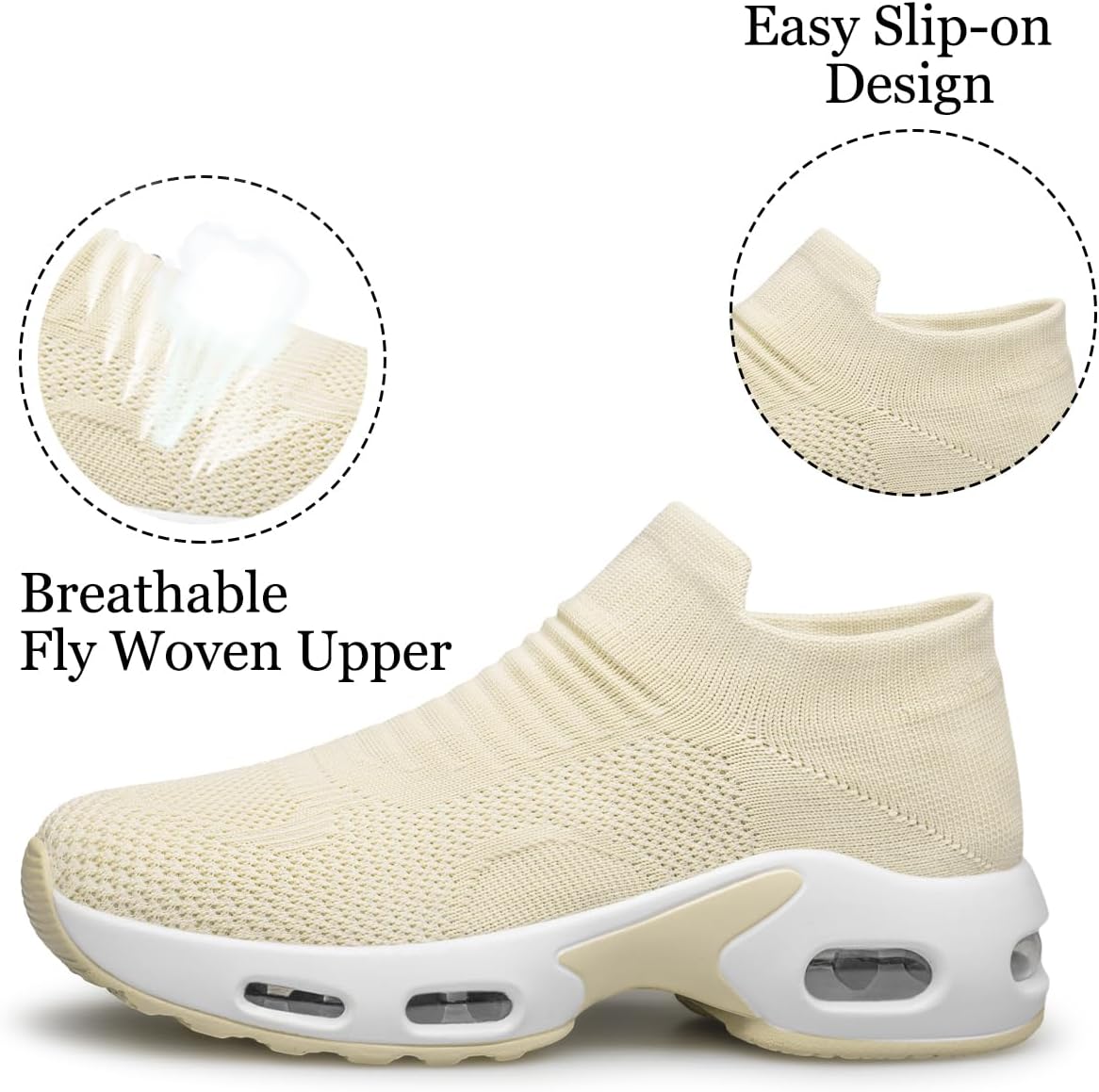 YHOON Women's Walking Shoes Slip-on - Sock Sneakers Ladies Nursing Work Air Cushion Mesh Casual Running Jogging Shoes - Image 4