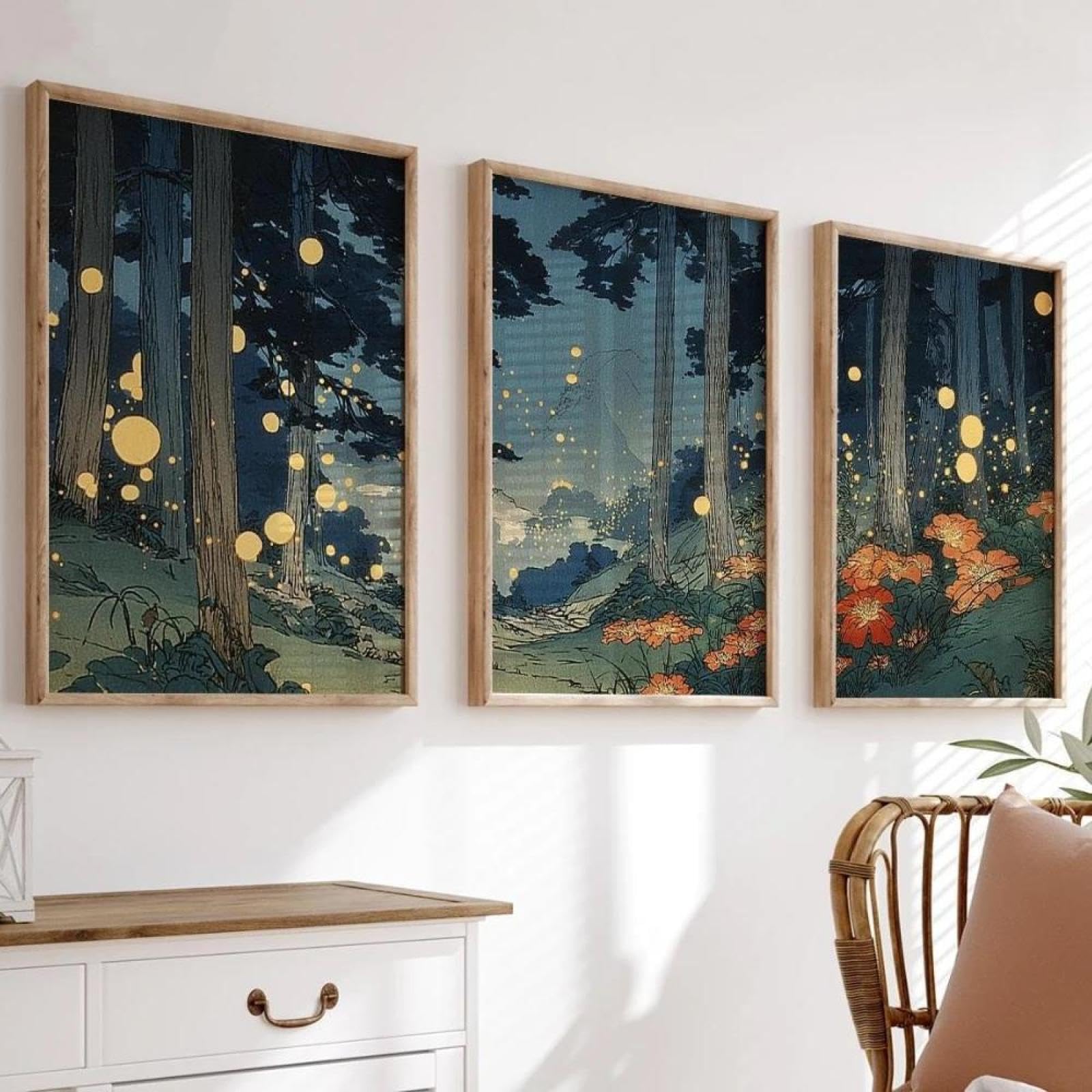 Baibexing Abstract Forest Firefly Canvas Painting Poster And Prints Wall Art Picture For Living Room Home Decor 50X70Cmx3Pcs Unframed