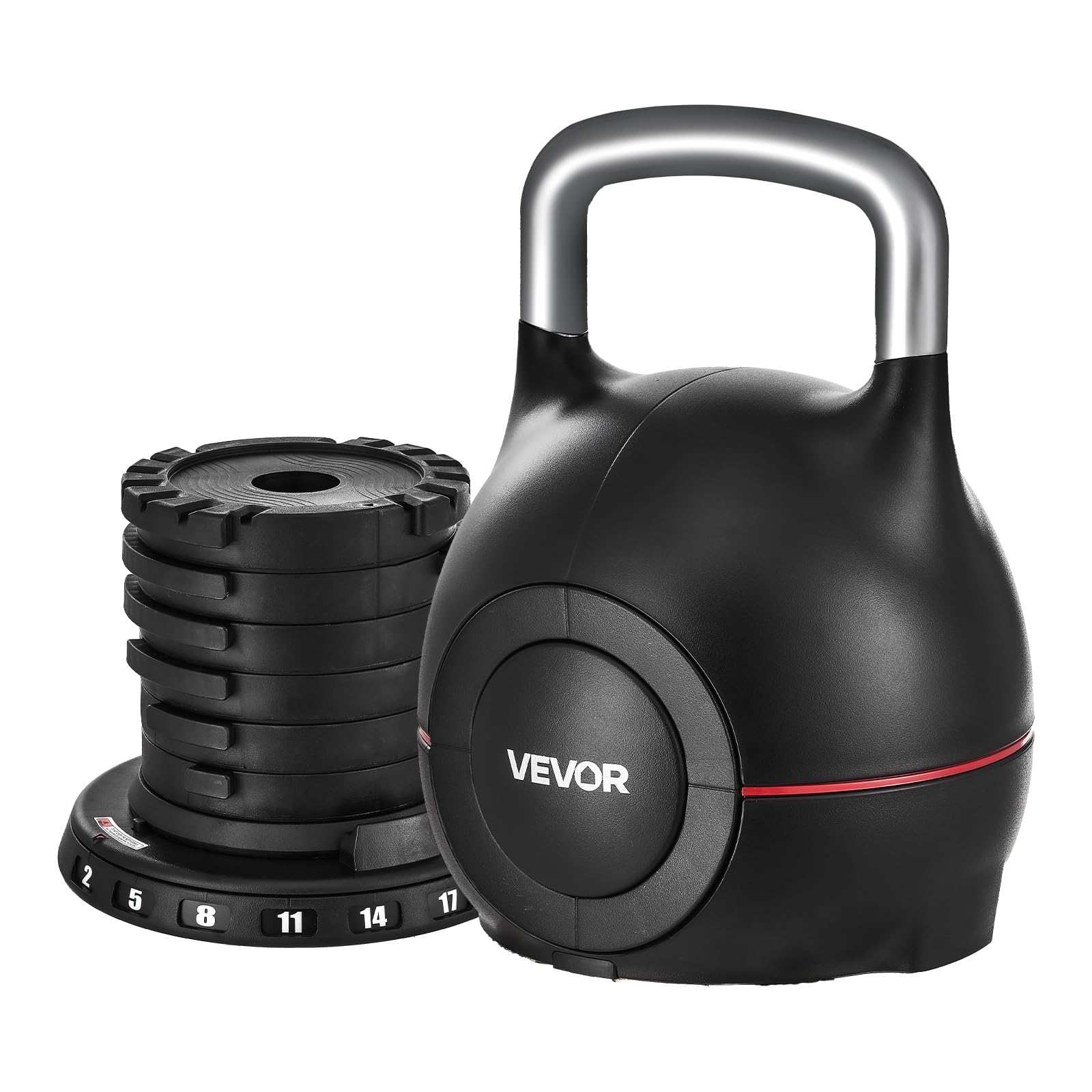VEVOR Kettlebell, Adjustable Kettlebell with 7 Weight Levels, Die-Cast Aluminum and ABS Material, for Grip Strength Training, Full-body Workout & Cross-Training