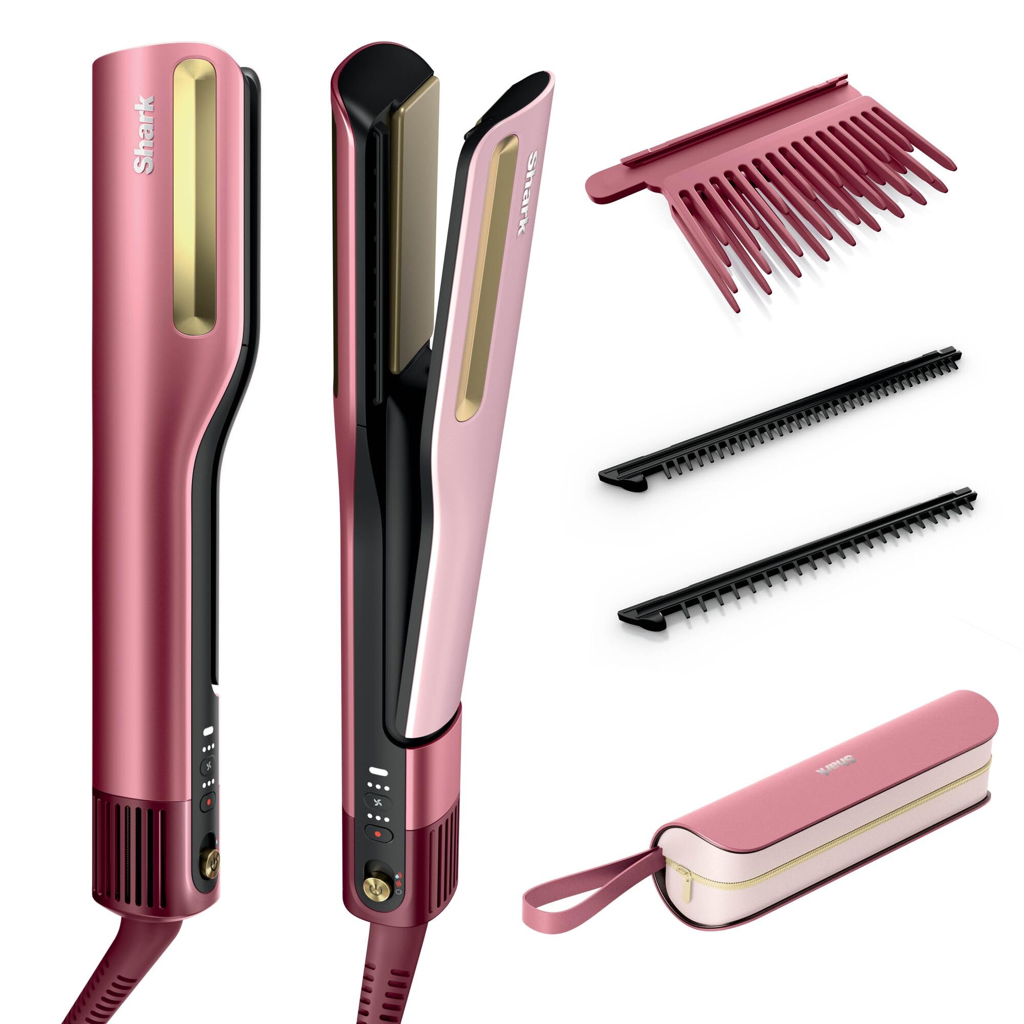 Shark SilkiPro Straight plancha y secador de pelo 2 en 1 con estuche resistente al calor - Pétalos de rosa [HT401EUPK]