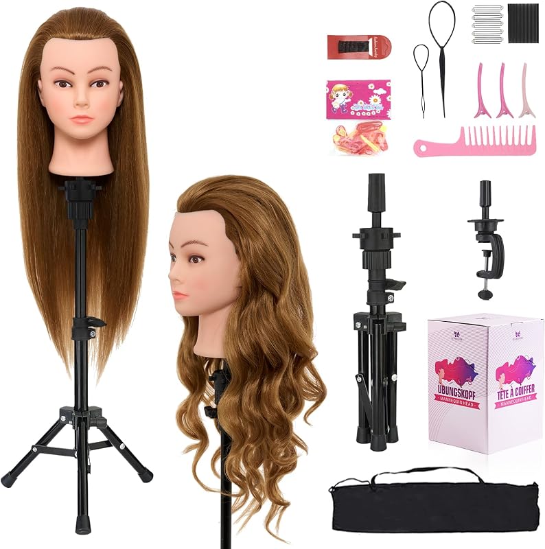 Neverland Beauty & Health 71 cm Fodrász Gyakorló Fej Állvánnyal, 60% Valódi Hajjal Arany Színű Baba Fej Fodrászképzéshez - golden