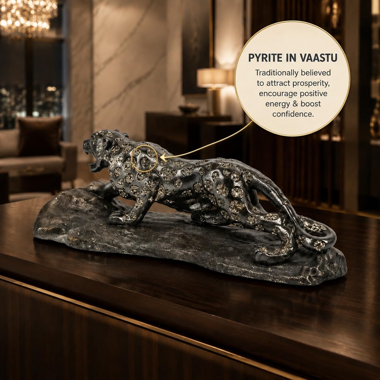 Buy BLUNETRA Jaguar Figurine with Pyrite Crystal Engraving
