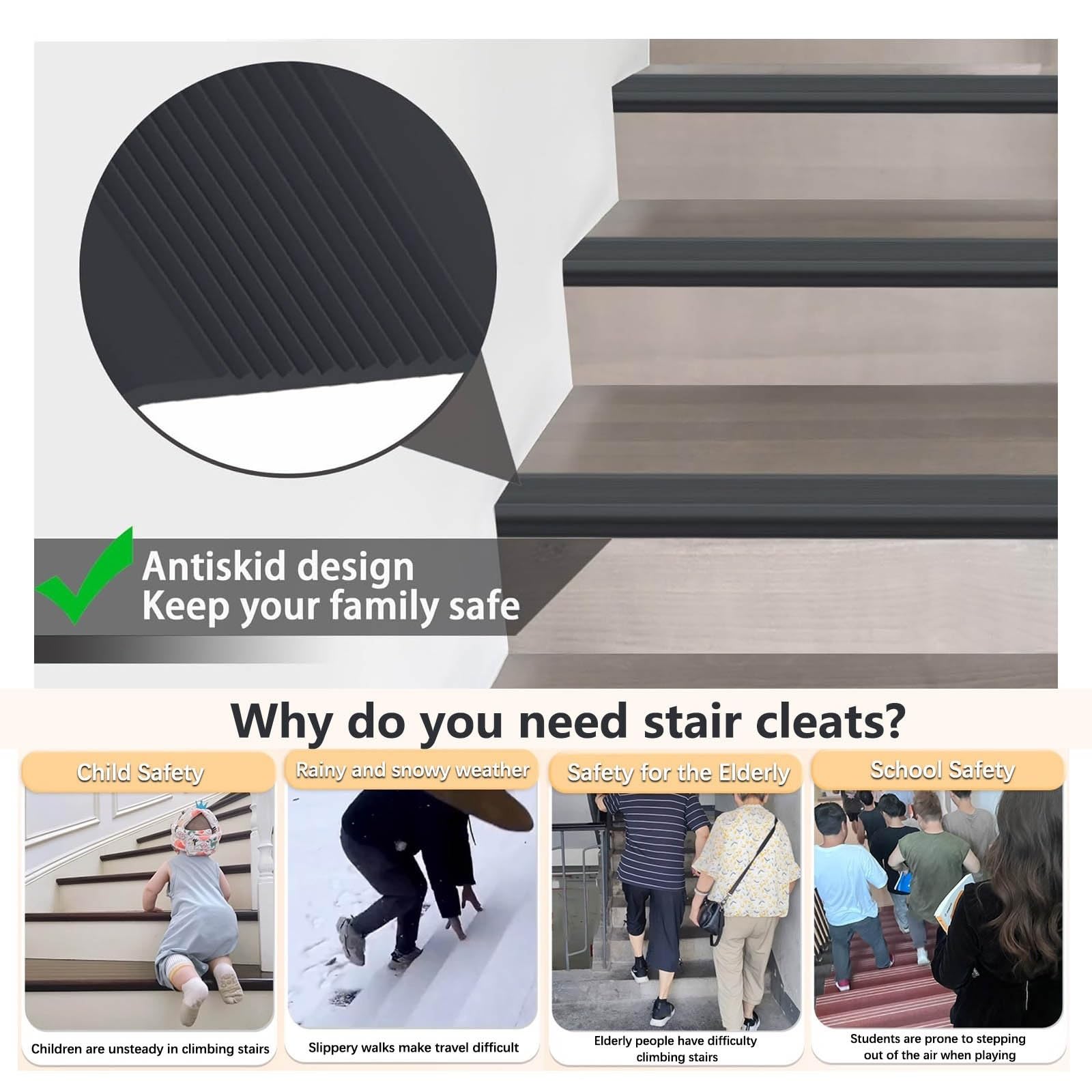 Tira De Vinilo Autoadhesiva Antideslizante Para Escalera, Borde De Escalera De Goma De PVC, Esquina De Goma Antideslizante For Escalera, Para Peldaños De Interior Y Exterior, Cantonera Protector(Grey,