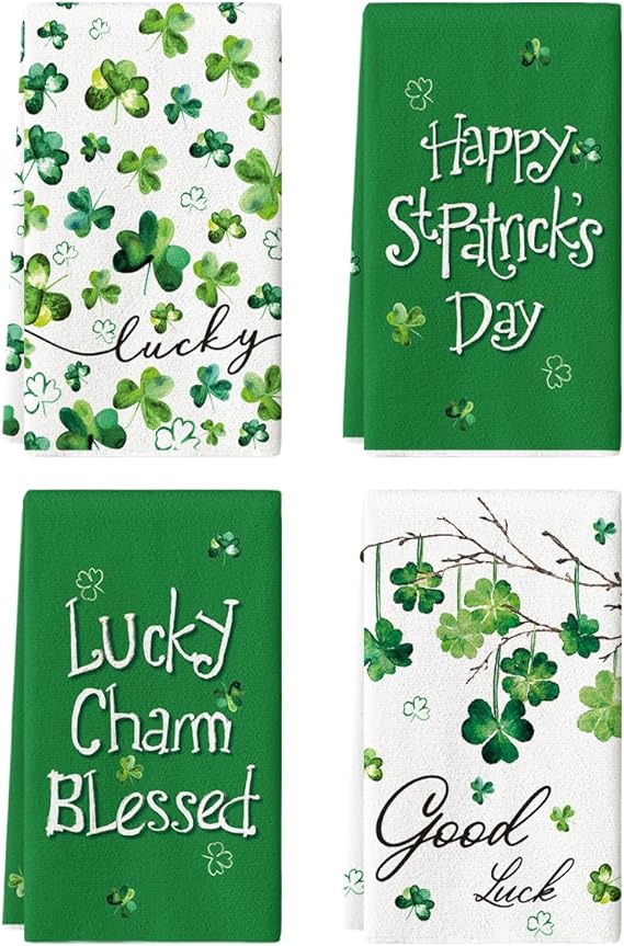 Artoid Mode Clover Shamrock St. Patrick s Day Kitchen Towels Set of 4 (18x26 Inch)