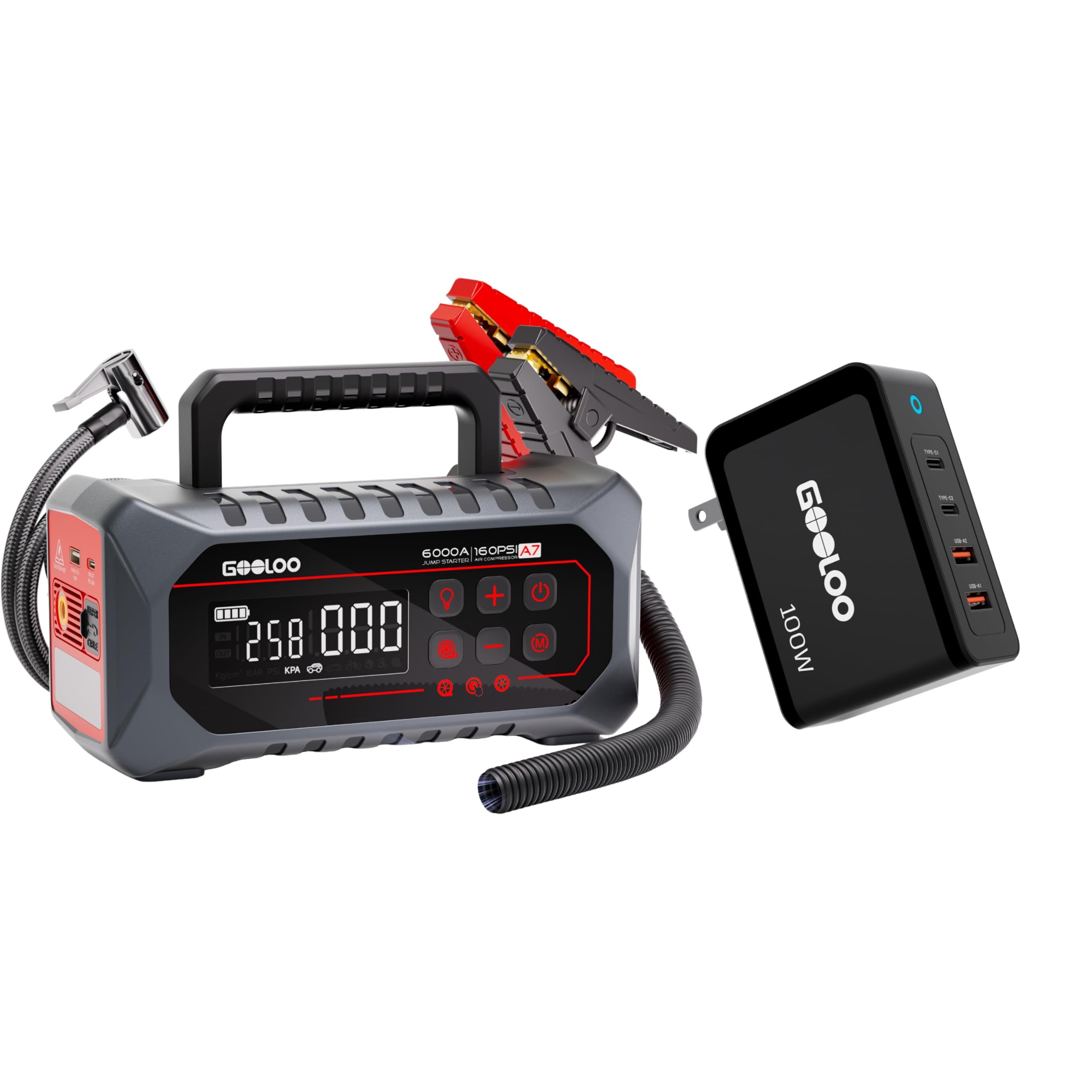 GOLOO A7 Jump Starter with Air Compressor 100W USB C Charger