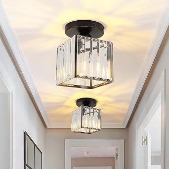 Ceiling Light 2-Pack, Black Light Shade Crystal Light Fitting, Semi Flush Chandelier Metal Lampshade, E27 Lighting Fixture for Living Room Hallway Kitchen Dining Room Bedroom Lounge [Energy Class E]