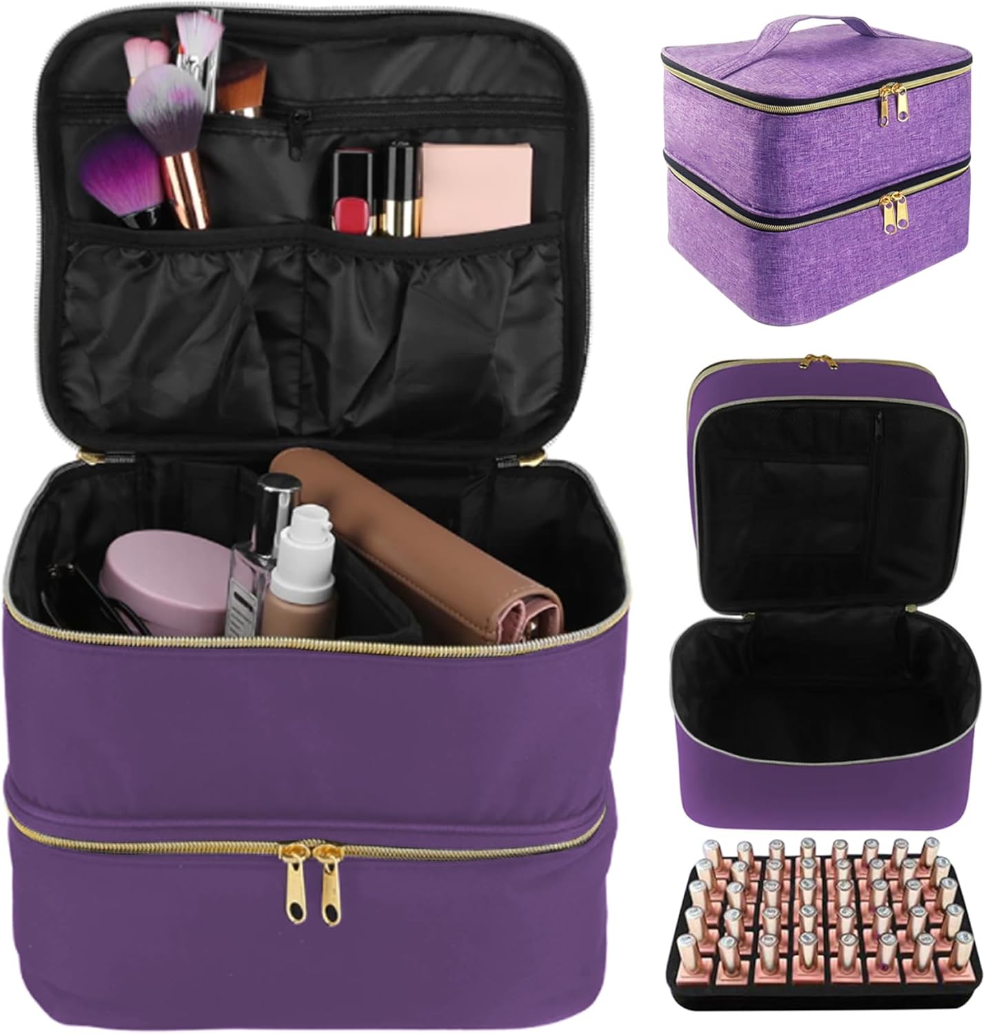 Sewing Box Large 2 Layers Sewing Bag Sewing Thread Storage Case with Handle and Zips Sewing Accessories Organiser for Thread Needle Storage Purple