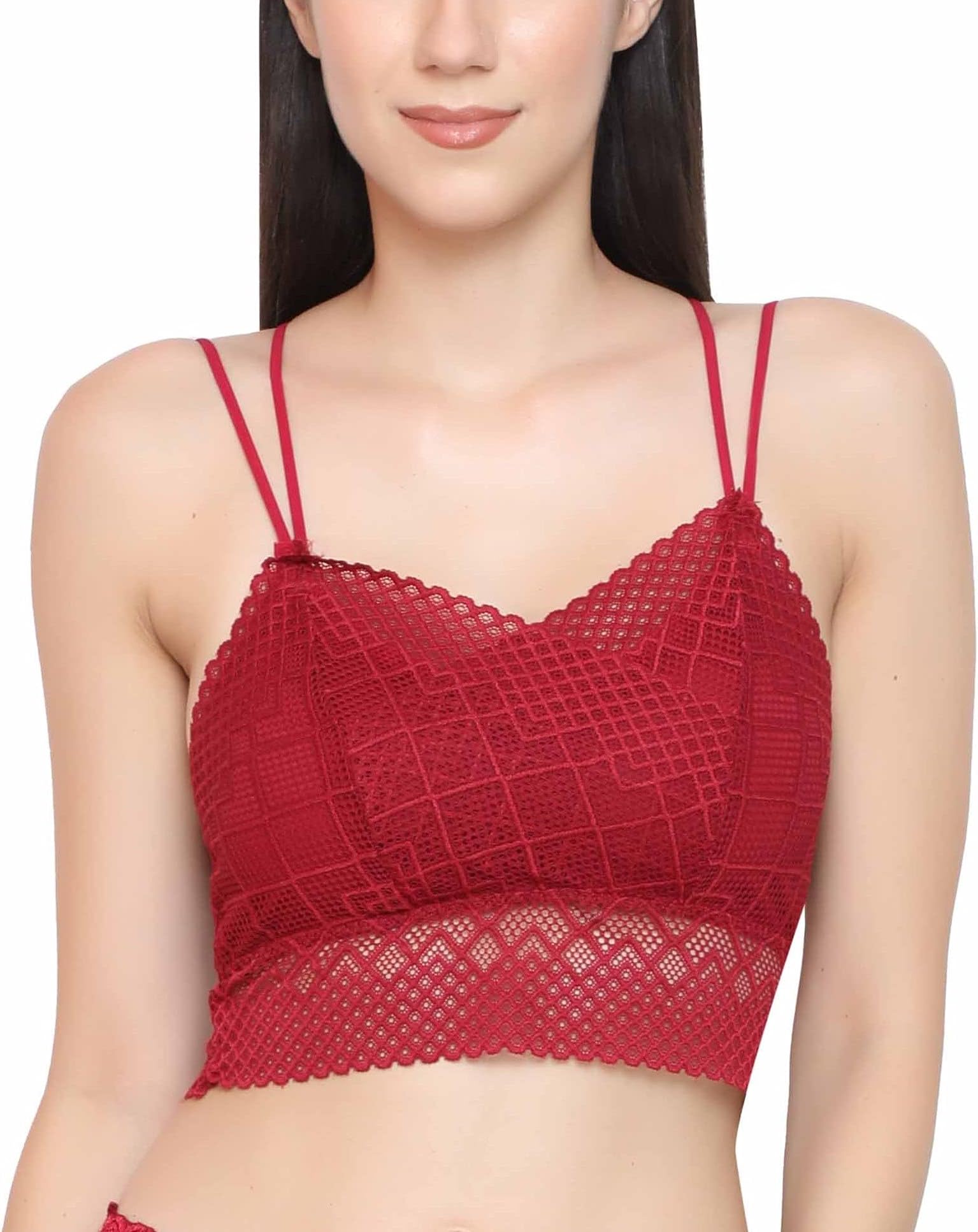 Women's Lace Spandex Padded Wire Free Adjustable Straps Lace Floral Pattern Everyday Bra | Smooth Lace Full Coverage Bralette Bandeau Bra Crop Tube Top, Free Size