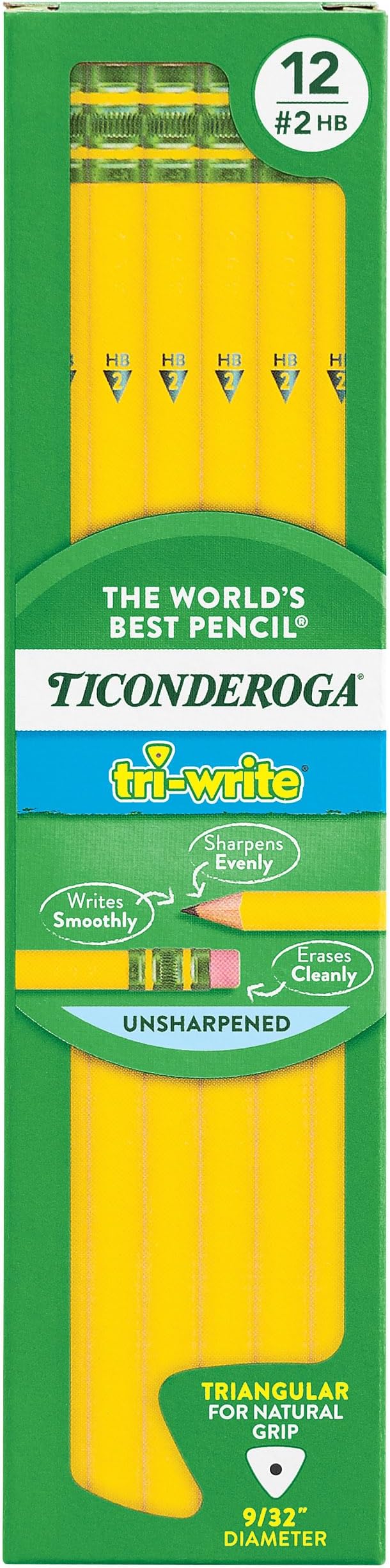 Tri-Write Triangular Pencils, Wood-Cased #2 HB Soft, Yellow, 12-Pack (13856)