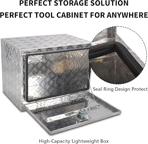 Miniatura 5 de Caja de herramientas de aluminio plateado de 24 pulgadas, caja de herramientas de 5 barras para camión, automóvil, remolque, al aire libre, recogida