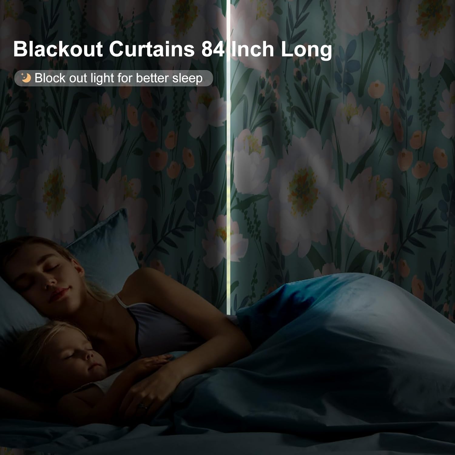 Floral Blackout Curtains for Bedroom Living Room, Light Filtering Soundproof Curtains 84 Inch Length 2 Panels Set, Thermal Curtains for Summer Insulated Room Darkening Window Curtains with Tiebacks