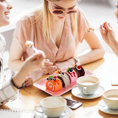 Miniatura 6 de Tioncy 4 platos de porcelana de encaje en relieve de 10 x 6.7 pulgadas, platos rectangulares de cerámica para el hogar, cocina, boda, fiesta de