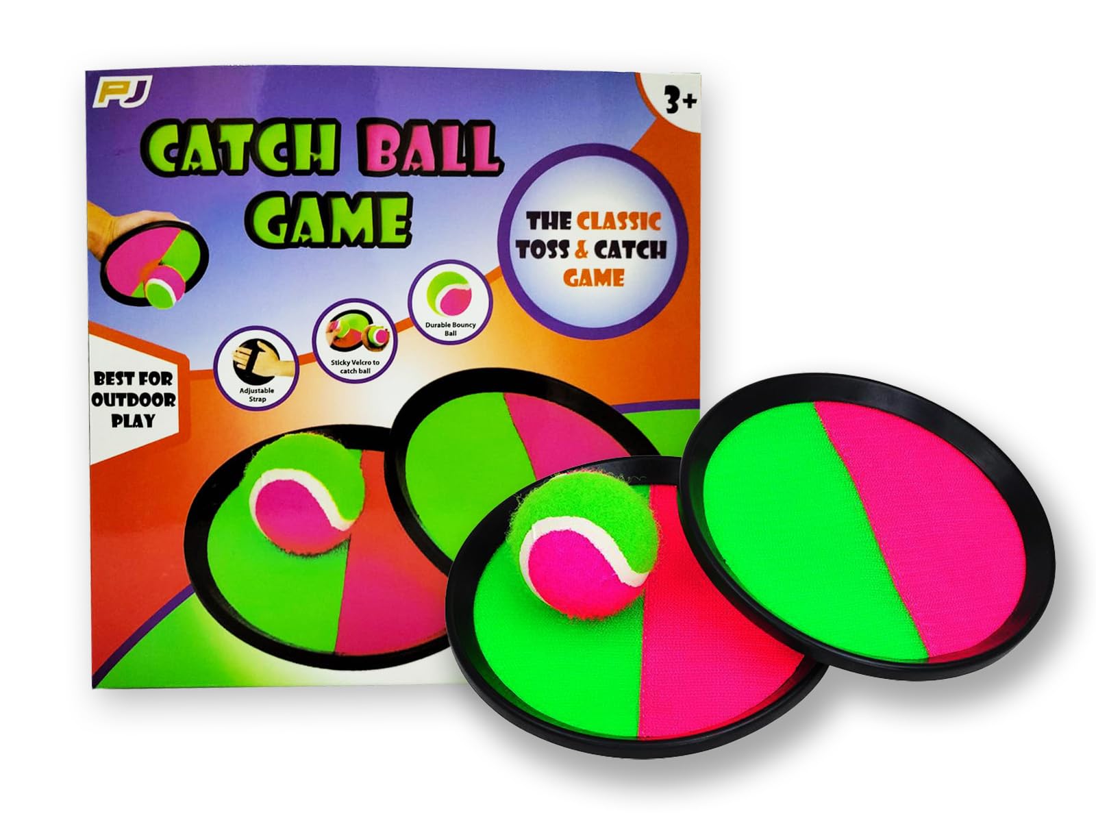 Indoor Catch Game Set, 3 Pieces, Adjustable Straps, Balls and Paddles