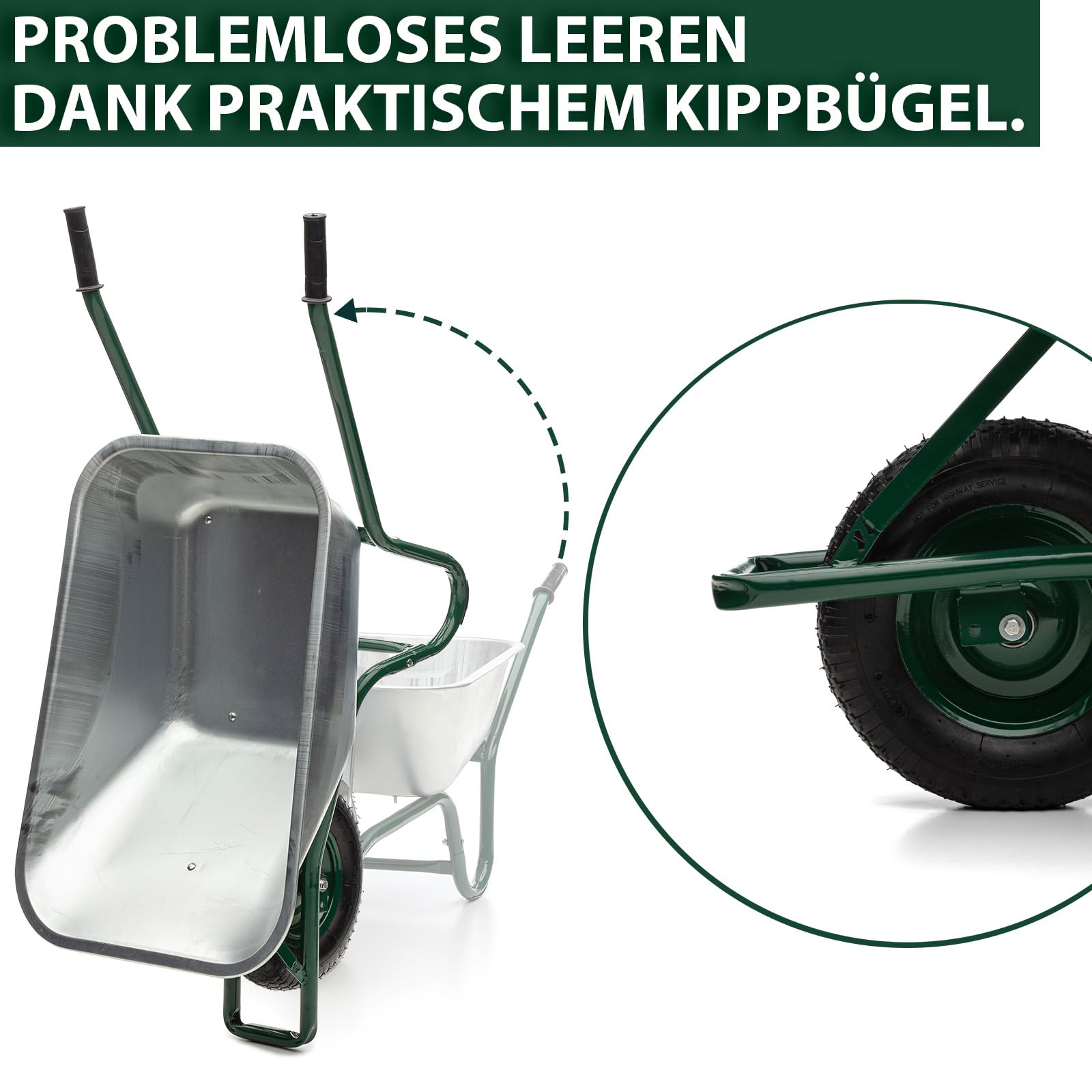MIDORI® Schubkarre mit 100 Liter Volumen & 210 kg Tragkraft | Bauschubkarre mit Luftreifen & verzinkter Wanne | Gartenschubkarre mit Stahlfelge & Stahlrahmen