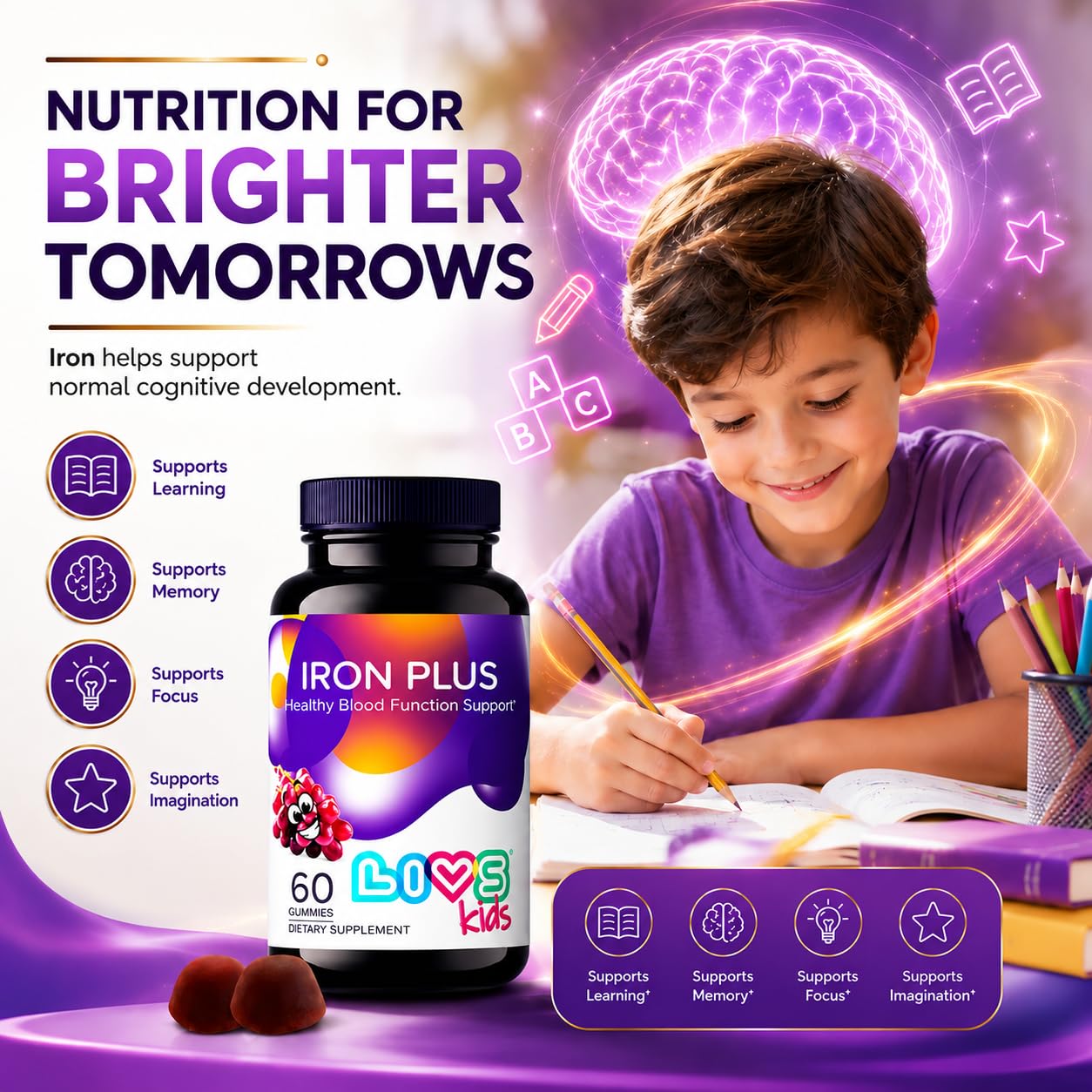 LIVS Nutrition Iron Plus Kids Gummies, Energy & Blood Support, 120 Count — Amazon image 8