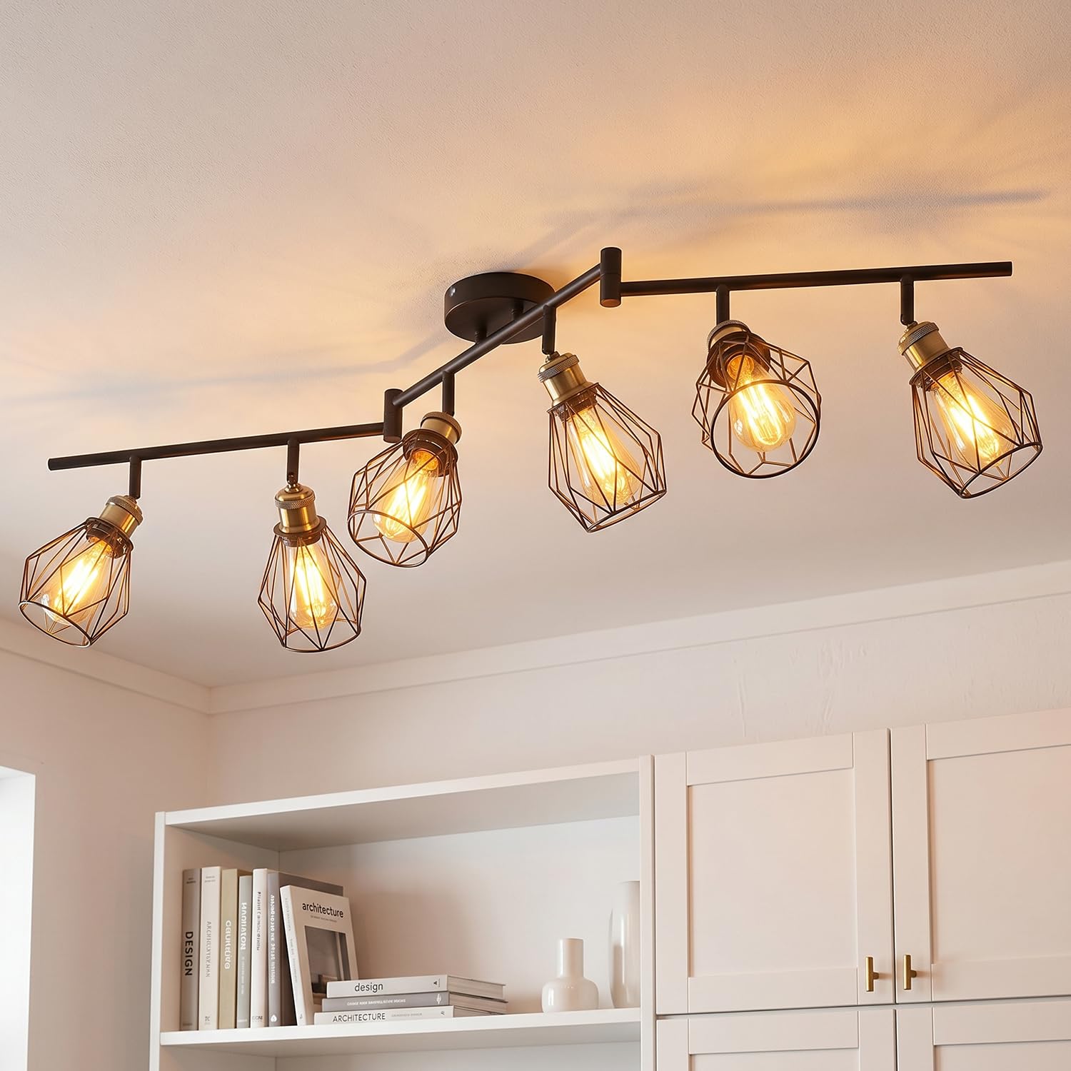 Anwio Black E27-6 Way Ceiling Light Fitting,Spotlights Ceiling Light 6 Way,Black Kitchen Lights Ceiling With E27 Socket,Adjustable Wall Spot Light Ceilings,Retro Ceiling Lights Living Room(No Bulbs)