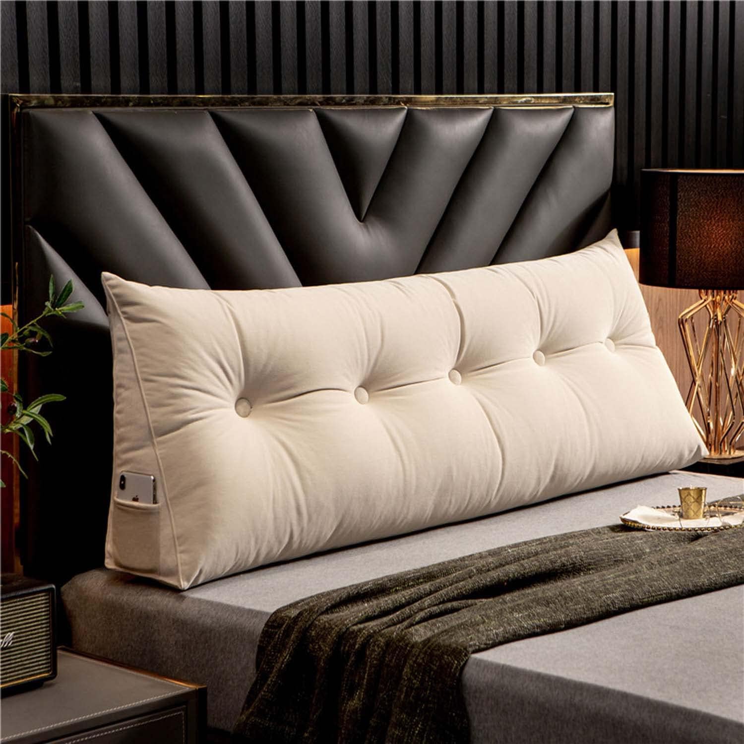 Luxury Headboard Pillow, Large Wedge Back Lumber Support Positioning Pillow With Pocket For Bed Sofa Tatami, Washable Daybed Triangle Bolster Cushion(200×50×20cm,White)