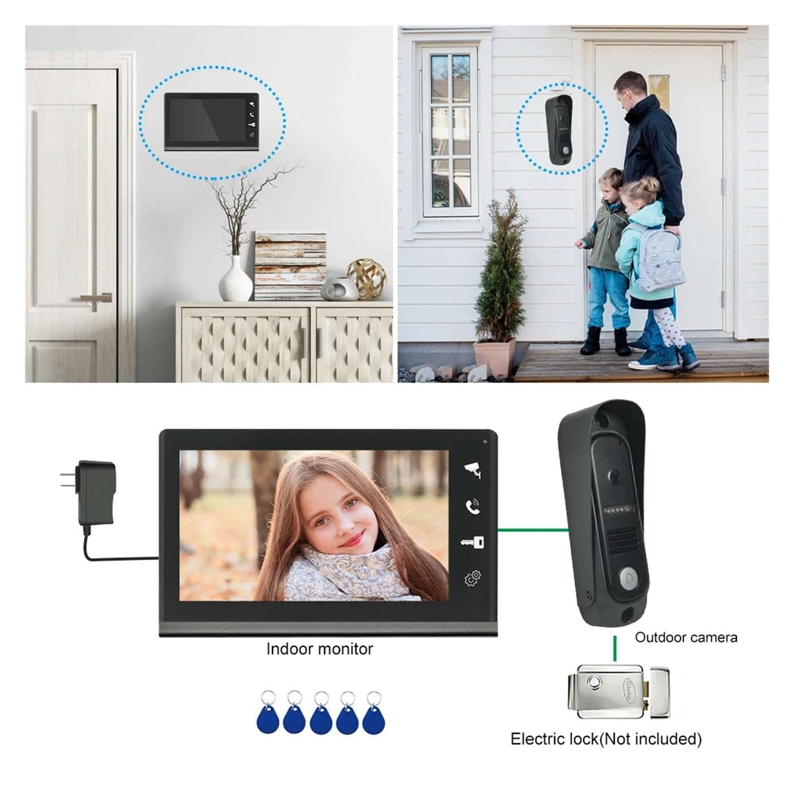 4 Wired Video Doorphone RFID Unlock Intercom Camera Doorbell with 7 Inch Screen Night Vision Home Door Entry for Villa