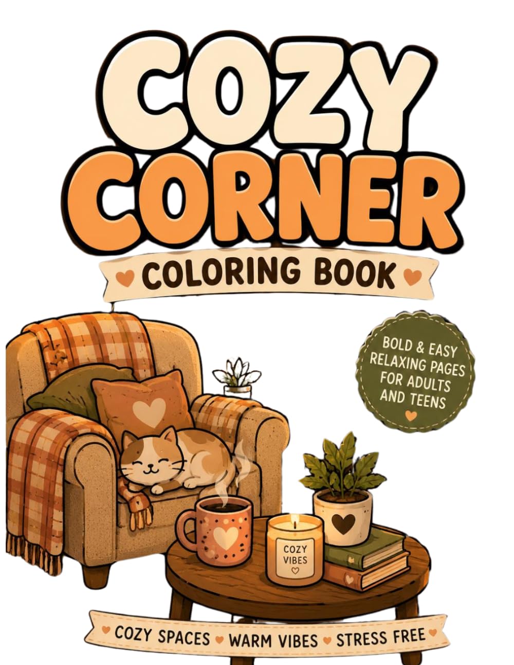 Cozy Corner Coloring Book: Relaxing Cozy Scenes, Cute Rooms and Aesthetic Stress Relief Coloring Pages for Adults and Teens