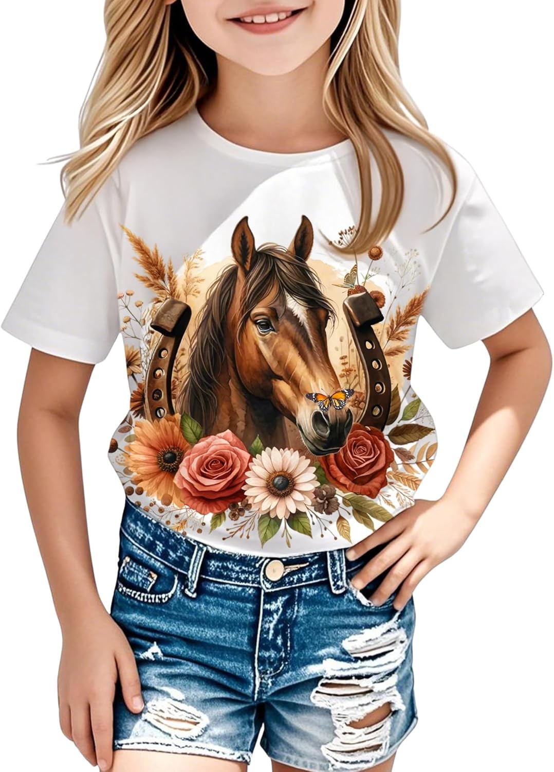 Girls Western Horse T-Shirts - Cute Cowgirl Outfit Kids Short Sleeve Shirts Funny Tops Rodeo Toddler Summer Tee