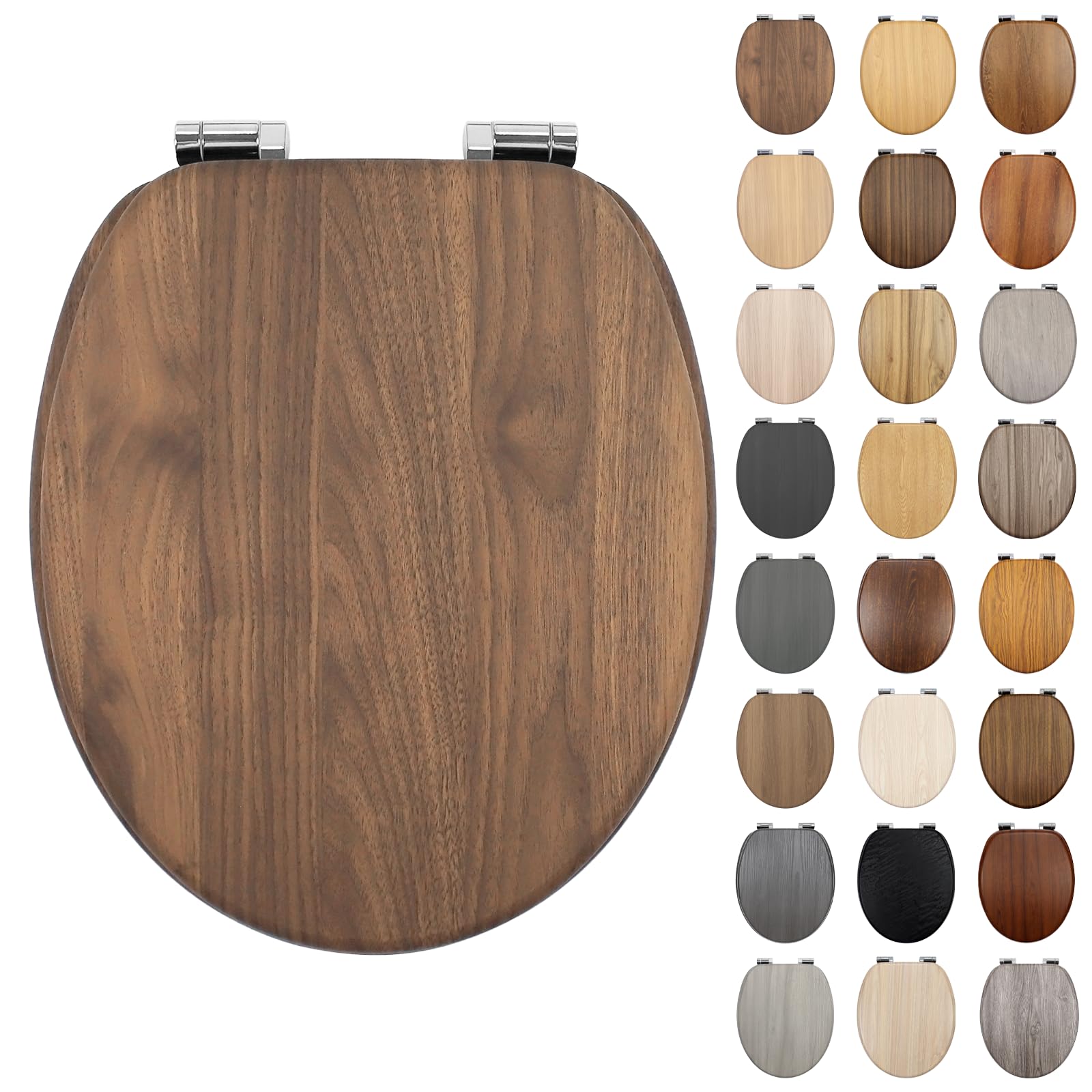 Fanmitrk Wooden Toilet Seat with Oak Effect Finish, Soft Close, MDF Bottom-Fixing Hinges, Easy-Clean for Bathrooms(SD82LT6317-53-01) — image 1