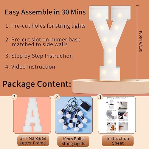 Miniatura 2 de Letras iluminadas de marquesina de 3 pies, letras grandes de marquesina, marco de globos de mosaico, letras grandes para decoración de compromiso,