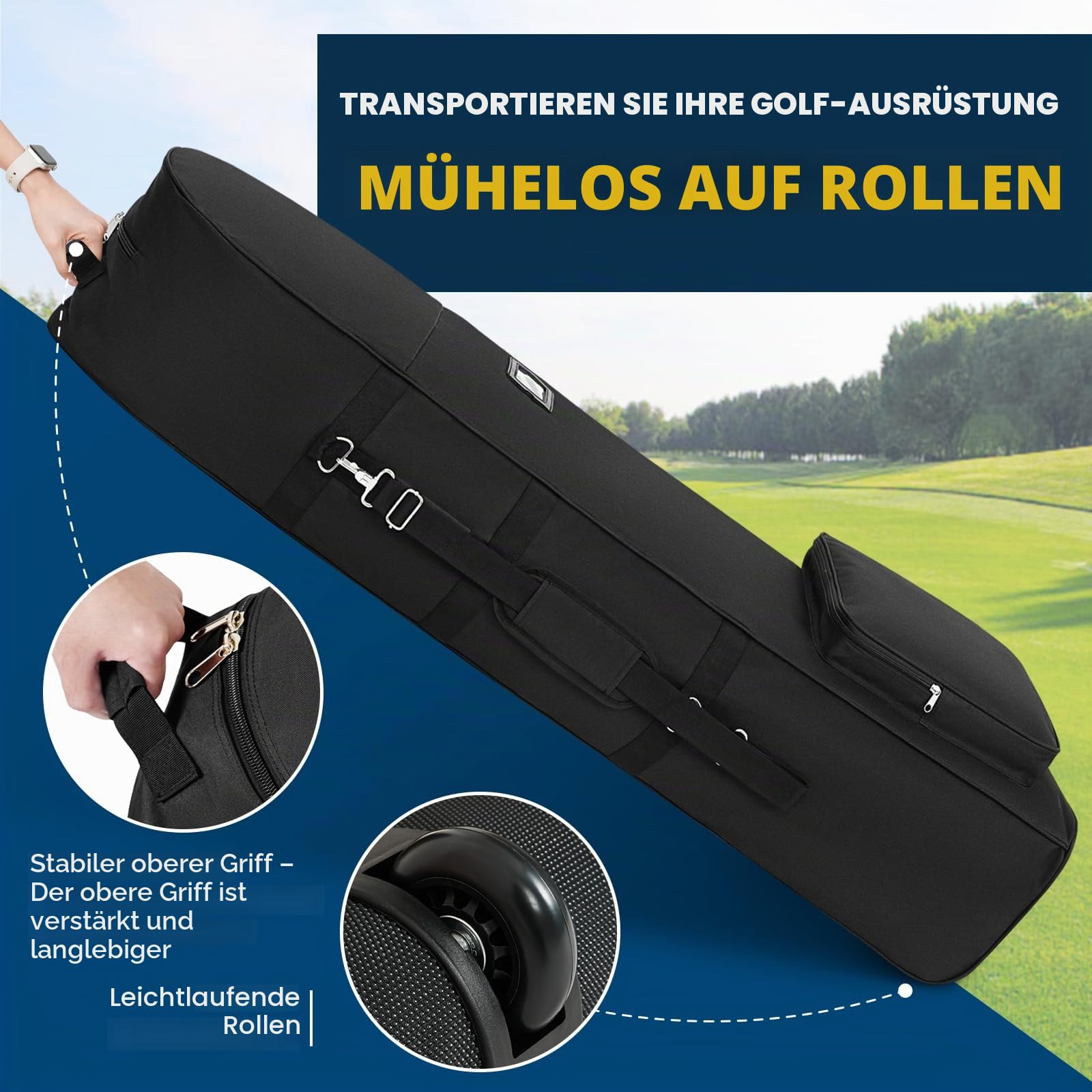 DAREKUKU Gepolsterte Golf-Reisetaschen mit Rollen, 900D strapazierfähiges Oxford-Gewebe, verschleißfest, weiche Seiten, faltbar, Golfschläger-Reiseabdeckungen für Fluggesellschaften,
