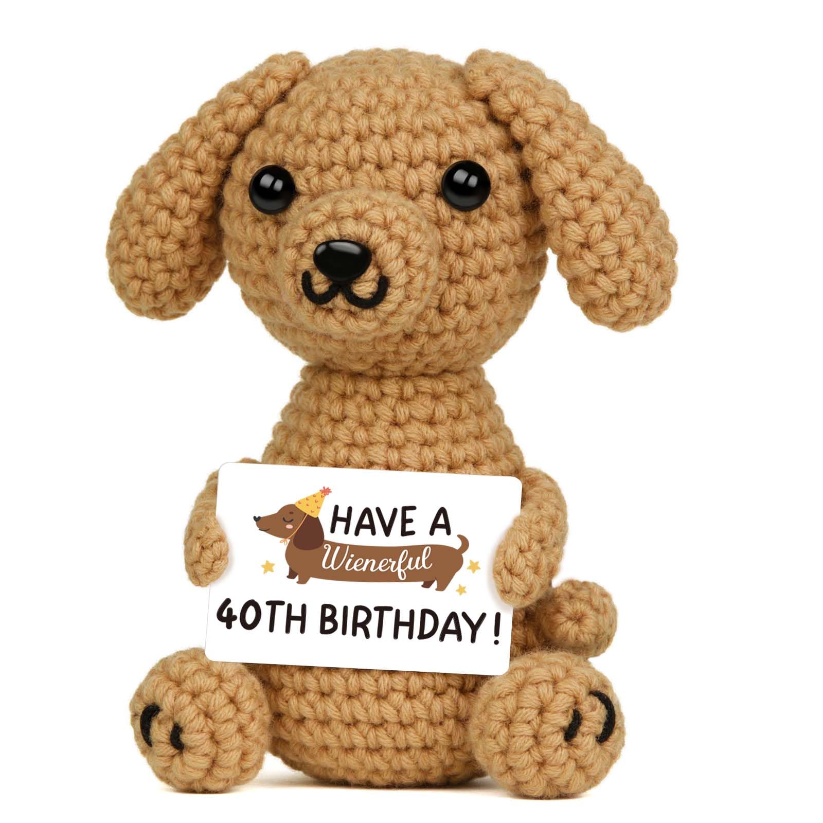 Giftasy Funny 40th Birthday Gifts for Men - Creative Handmade Crochet Dachshund - 1986 40 Year Old Birthday Gifts for Him, Friend, Husband, Brother, Dad, Uncle, Colleague, Happy 40th Gift Ideas