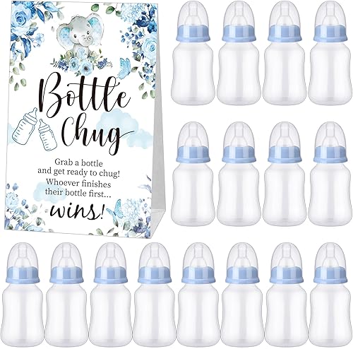 Miniatura 8 de TrelaCo Bottle Chug - Juego de 20 biberones para baby shower, con 1 letrero de papel kraft para revelación de género, suministros de fiesta, regalos