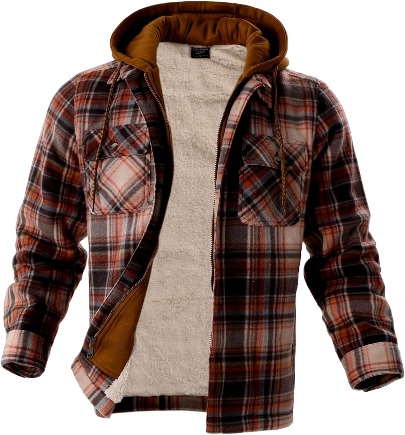 LeeHanTon Mens Flannel Jackets Sherpa Lined Fleece Zip Up Winter Warm Workout Plaid Sweatshirt with Hood