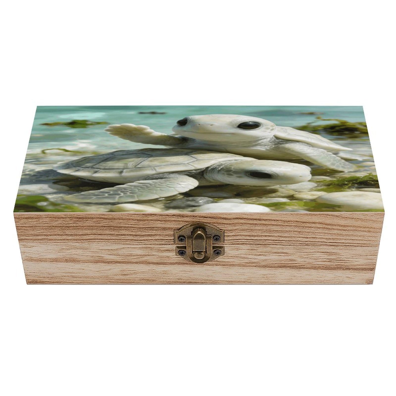 LZQPOEAS Shallow Beach Encounter Wooden Keepsake Box Wooden Storage Box Container with Hinged Lid Beautiful Wood Memory Box Decorative Jewelry Case for Crafts Art Hobbies & Trinket Storage