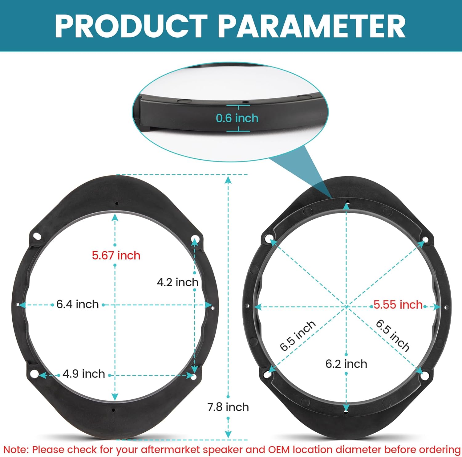 NuIth 5"x7" / 6”x8” to 6.5” Door Speaker Spacer Bracket Adapter for Select 1992-2014 Ford/Lincoln/Mercury, 6.5 inch Speaker Ring Adapter Solid Plastic, 6 1/2 inch Aftermarket Speaker Adapter, 2PC