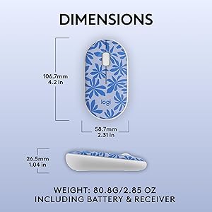 Logitech M340 Wireless Mouse with Limited Edition Prints, USB Receiver and Silent Clicks, Portable Wireless Mouse for Laptop, PC, Windows, Chrome, Surface  Blue Floral