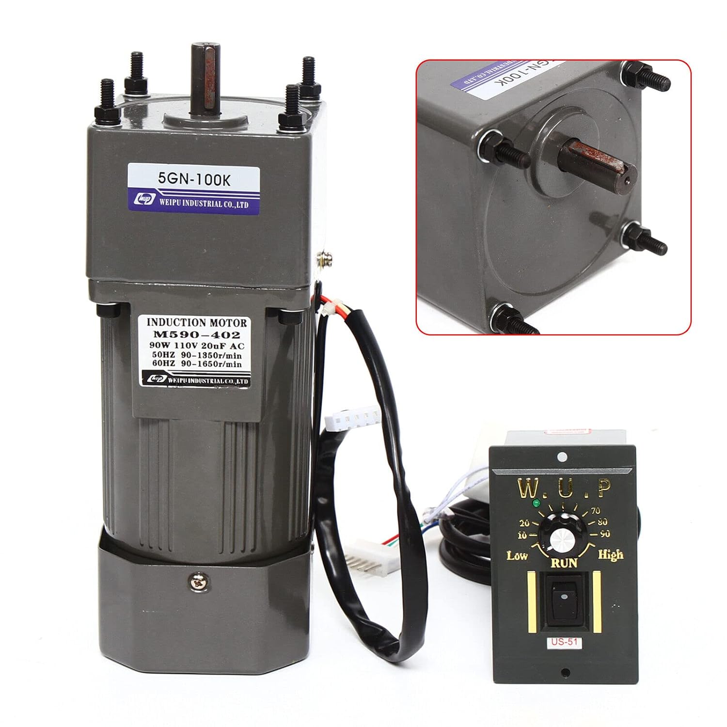 AC Gear Motor Reducer, 110V 90W 100K Electric Single-Phase Gear Motor Reversible Motor with Variable Speed Adjustable Controller Governor Geared Motor 0-13.5RPM