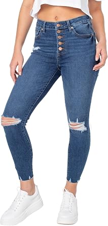 Celebrity Pink Juniors Button-Front Curvy Skinny Ankle Jeans Dark Wash 5