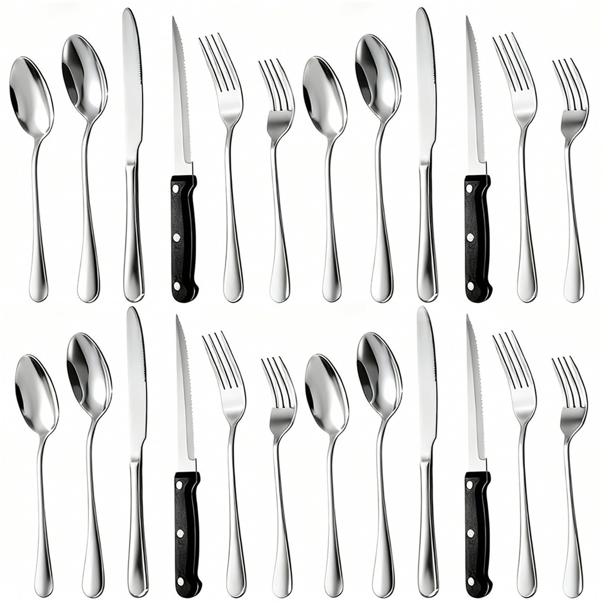 Silverware Set for 4 with Steak Knives, 24-Piece Flatware Cutlery Set, Stainless Steel Spoons Forks and Knives Sets, Mirror Finished Utensil Sets Dishwasher Safe for Home Restaurant