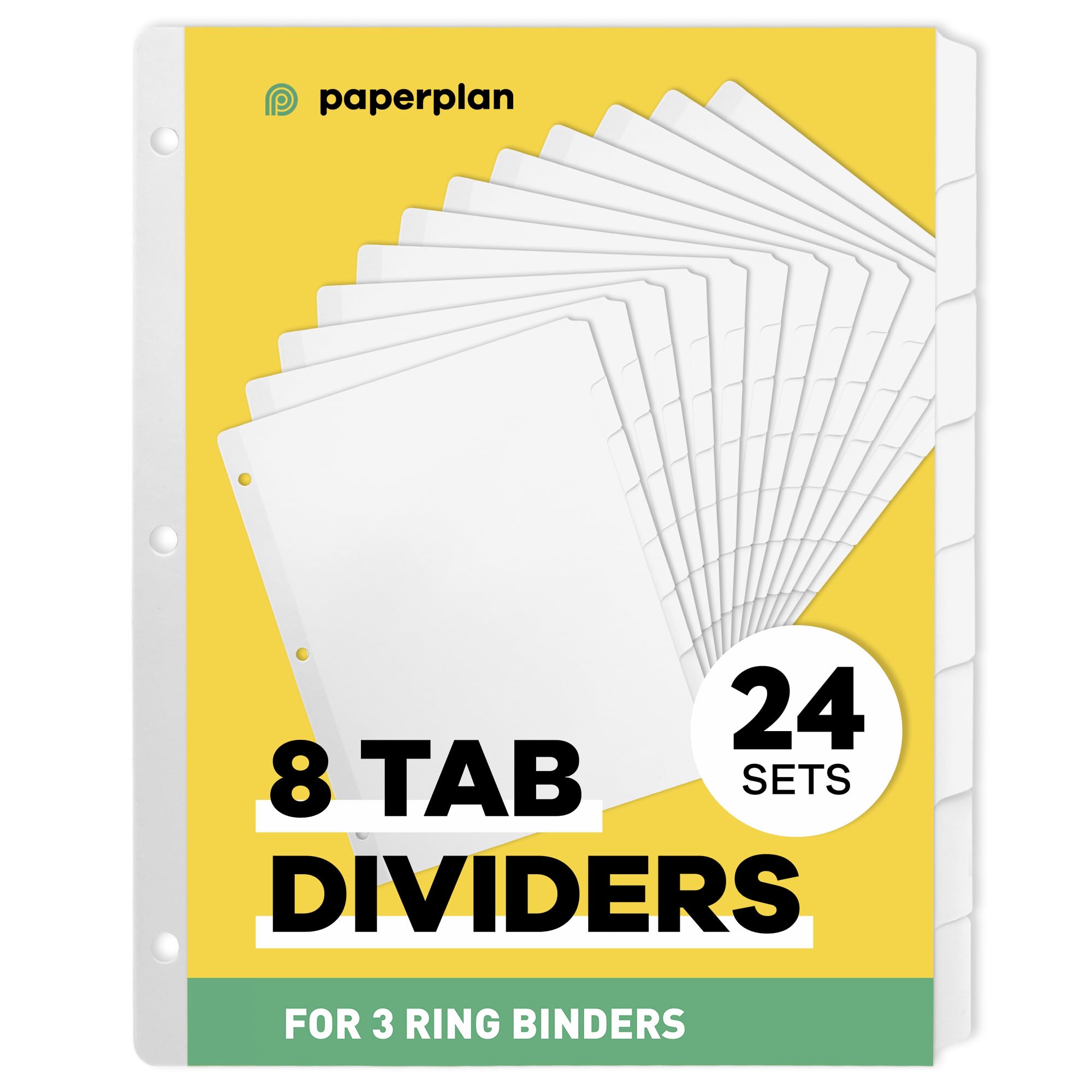 Binder Dividers with Tabs - (Set of 24) x 8 Tab Dividers for 3 Ring Binders, White, Reinforced Edge - Ideal for Keeping Your Documents Neat and