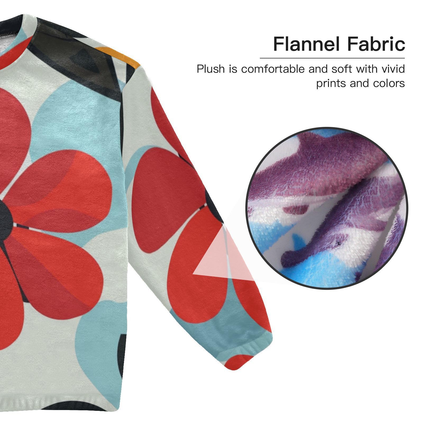 Retro Fiori Arancione Classico Donne Due Pezzi Pigiami Pile Girocollo Manica Lunga Pigiama Set