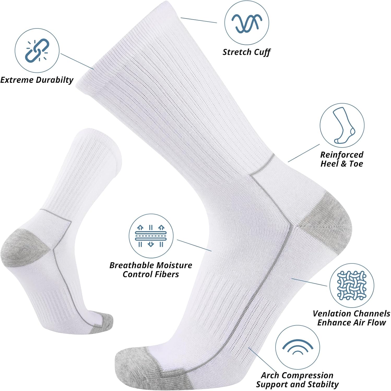 COOVAN Mens Cotton Crew Socks 5 Pack Athletic Breathable Sport Work Running Socks 5 Pairs - Image 5