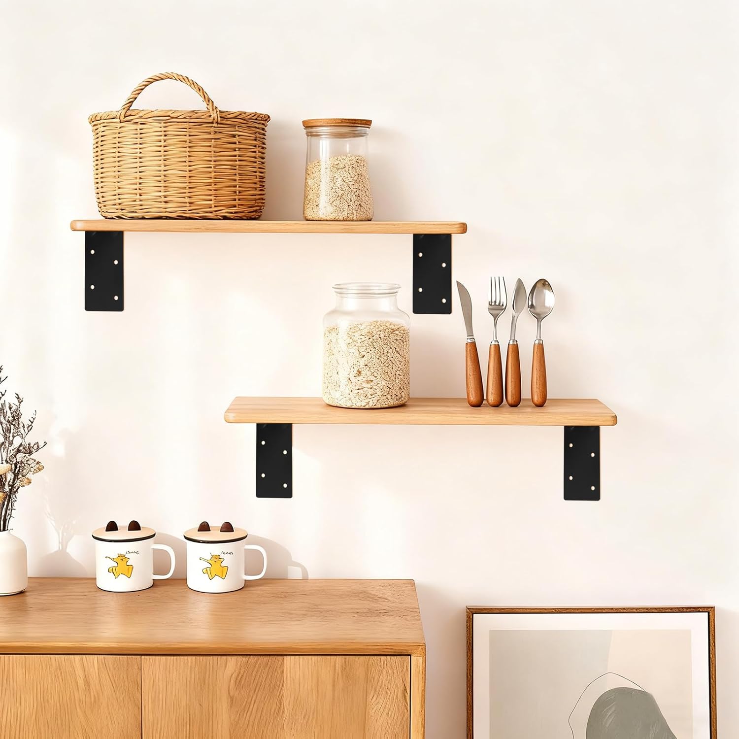 4 PCS Heavy Duty Steel Corner Brackets, 6"x6"x3"L Right Angle Bracket,DIY L Shelf Brackets,90 Degree Post Bracket,Metal Joint Timber Connector Support for Wood Shelves,Furniture…