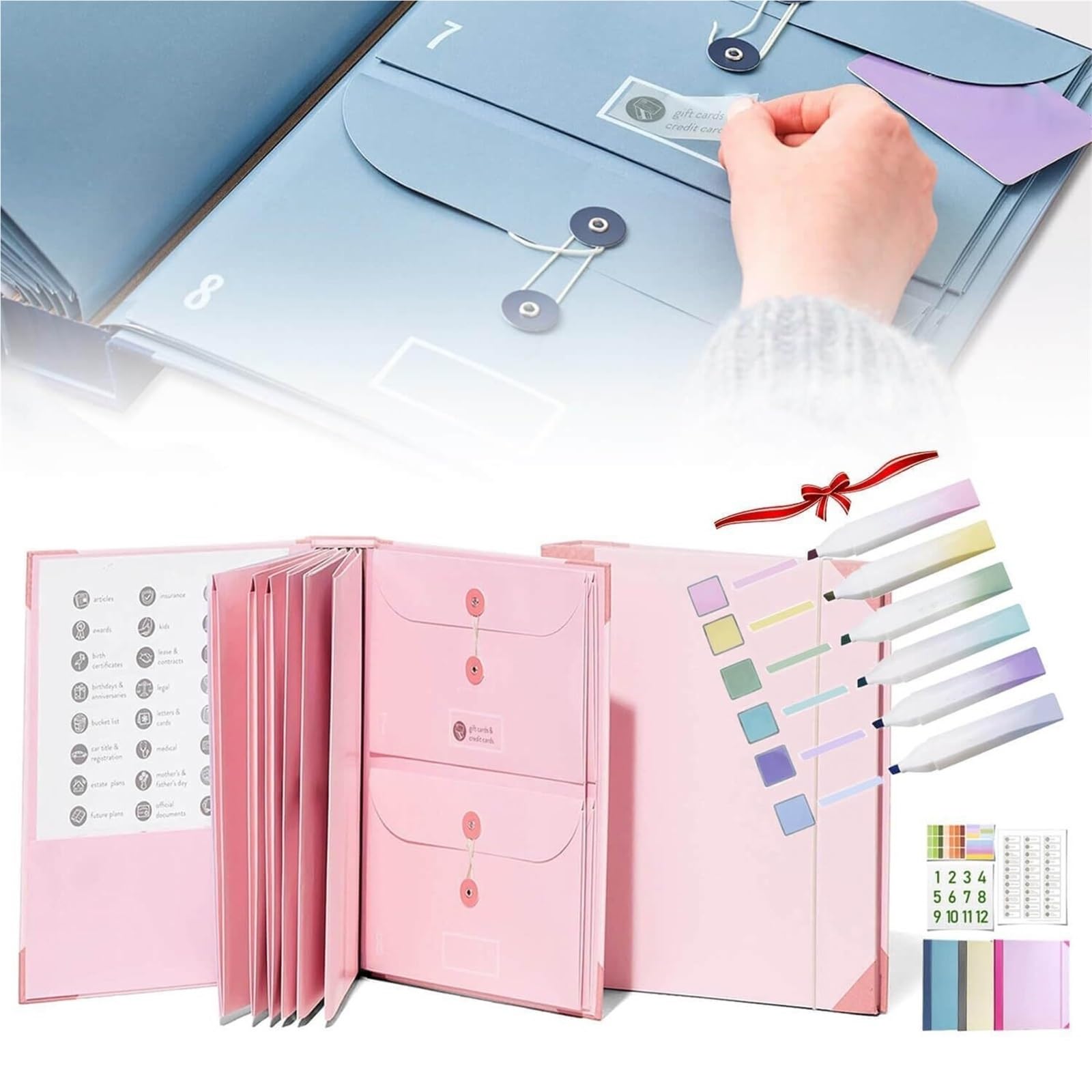 Organizador De Documentos Importante, Organizador De Documentos Life Con 3 Pegatinas Y Bolígrafo For Guardar Documentos En Escuelas, Reuniones Y Oficinas(Pink)
