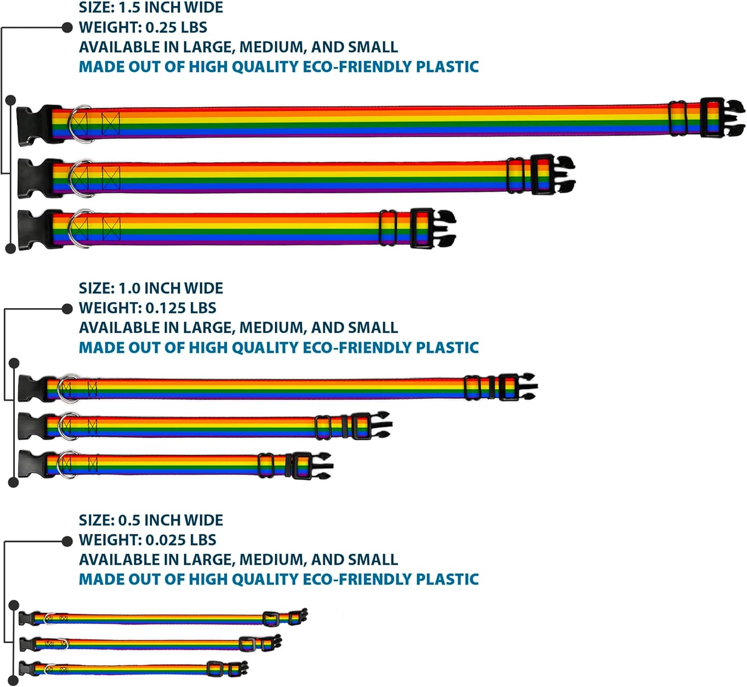 Buckle-Down PC-W30693-WS Flag Gay Pride Rainbow Plastic Clip Collar, Wide Small/13-18"