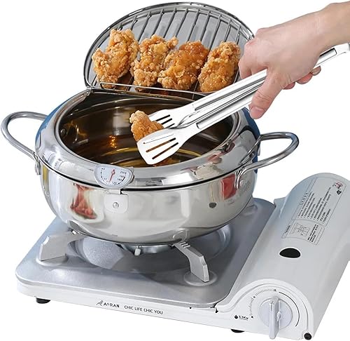 Olla Freidora Profunda (F), olla de acero inoxidable 304 para pollo frito, papas fritas, sartén japonesa para freír tempura con tapa, olla para