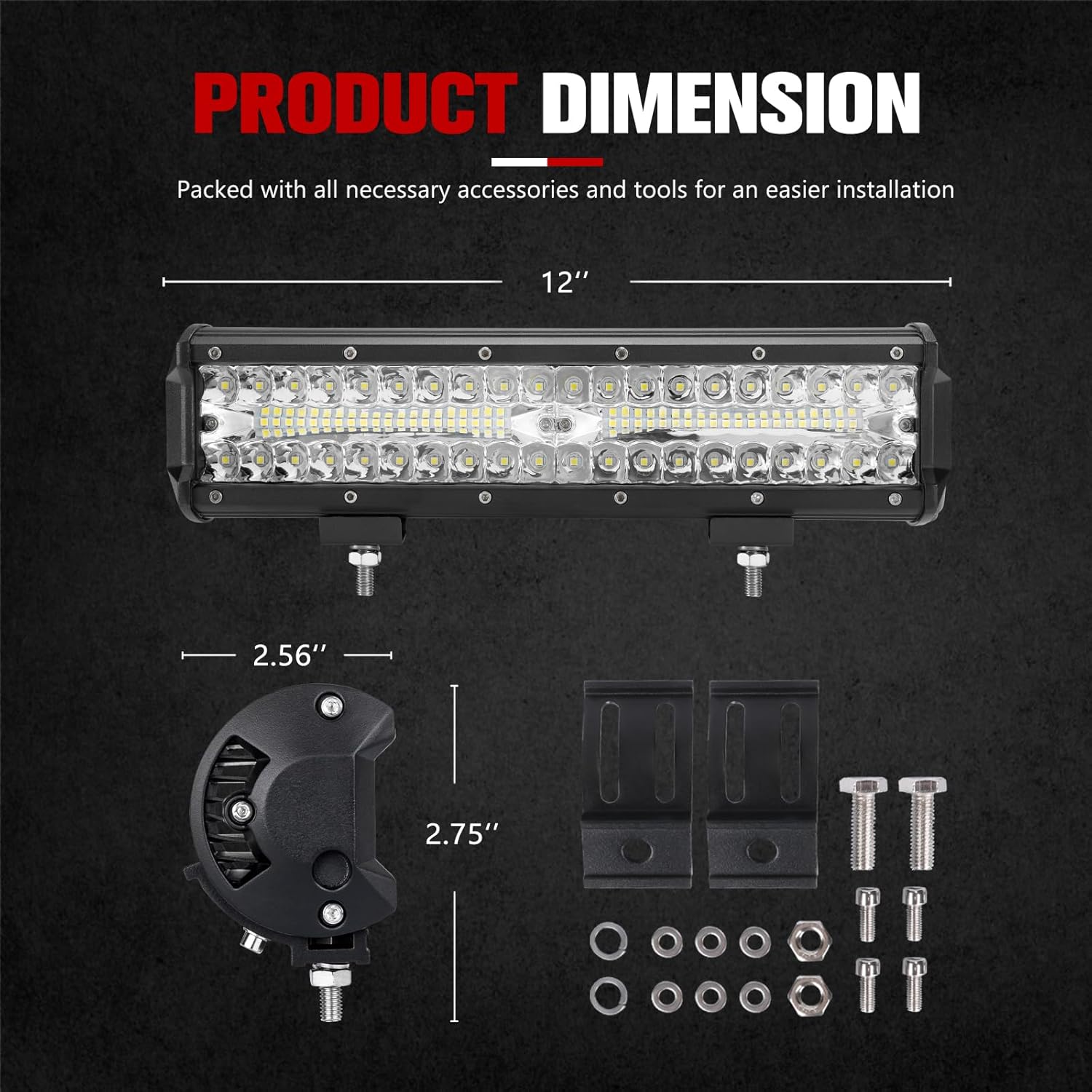 FIERYRED 12 Inch 30000LM LED Light Bar for Truck, Boat, ATV,UTV, Marine, IP68, LED Pods Spot & Flood Combo Beam, 12V Triple Row Light Bar Off Road Driving Led Work Lights