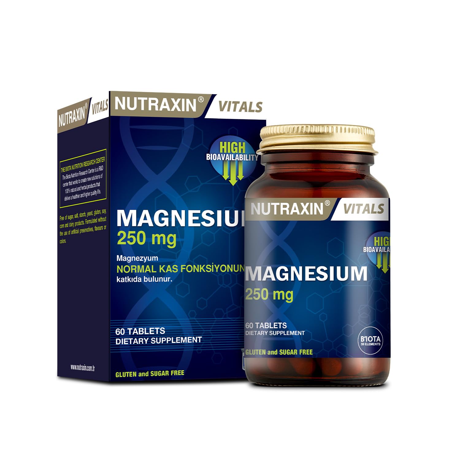 Vitals Magnesium 250 mg – High Strength Magnesium Supplement to Support Muscle Function, Nerve Health, Energy Production, Bone Strength & Daily Wellness – 60 Tablets