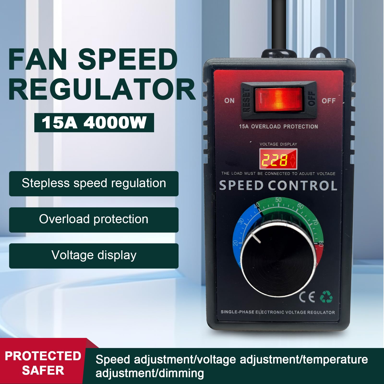 Regolatore Velocita Ventilatore,220V Regolatore di Tensione Temperatura Motore Fan Speed Controller Regolatore di Velocità del Motore Dimmer 10A Per Mediante Smerigliatrice Angolare