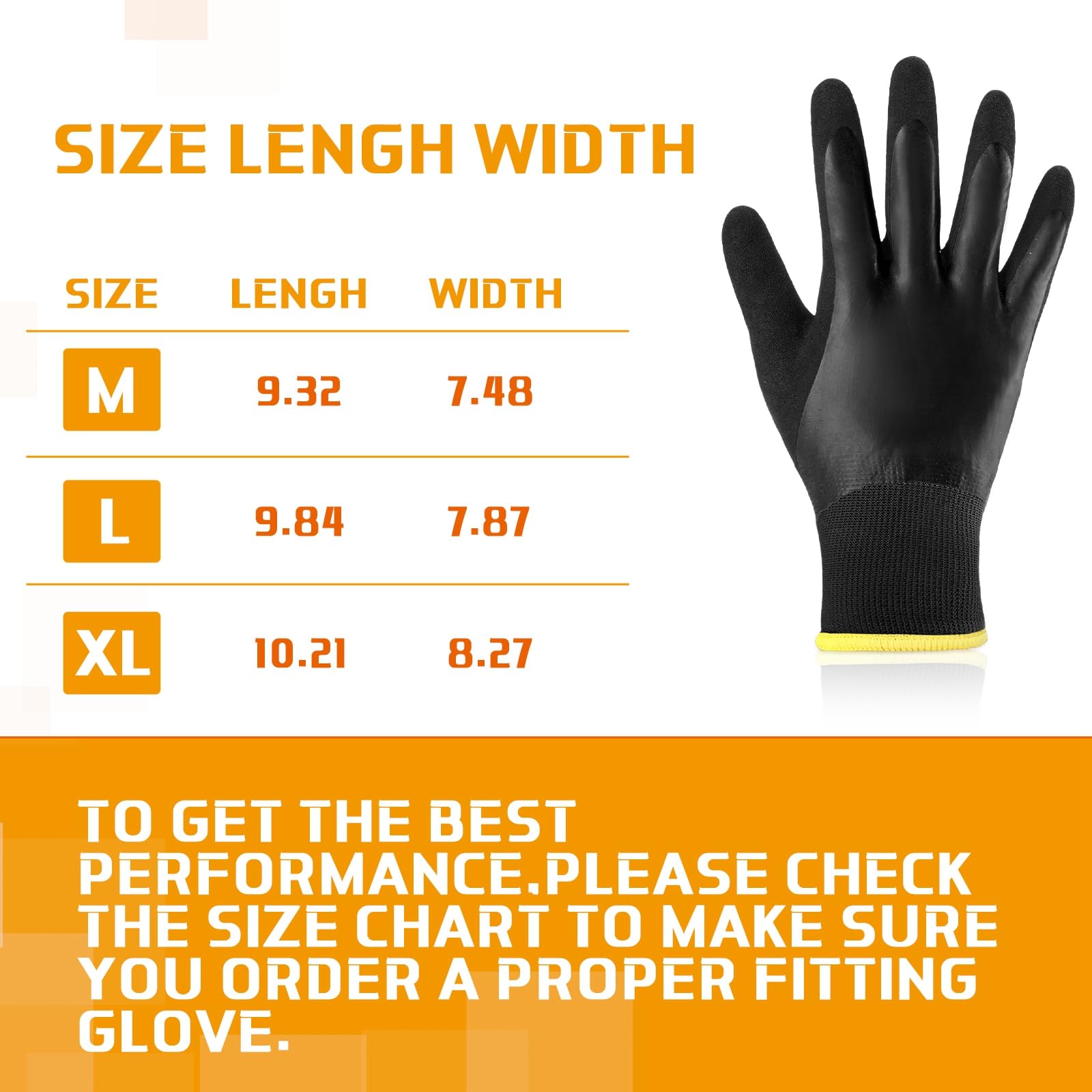 Sintuff 15 pares de guantes de trabajo impermeables para hombre, guantes de trabajo de invierno aislados con agarre de arena, guantes de congelador para trabajo al aire libre (negro, L)